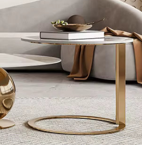 Orbit Modern Luxury Gold Marble Top Round Coffee Table Set