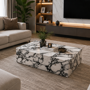 Classic Luxury Calacatta Viola Marble Modern Coffee Table