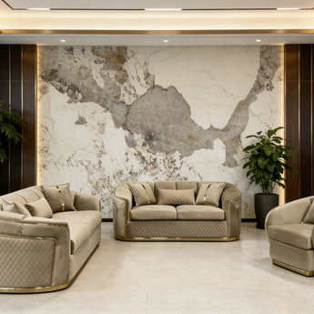 Velora Taupe 6 Seater Velvet Sofa Set with Coffee Table