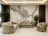 Velora Taupe 6 Seater Velvet Sofa Set with Coffee Table