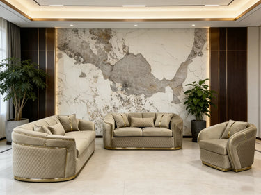 Velora Taupe 6 Seater Velvet Sofa Set with Coffee Table