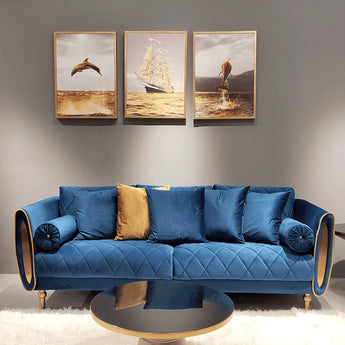 Crown Three-Seater Upholstered Velvet Sofa