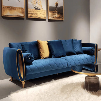 Crown Three-Seater Upholstered Velvet Sofa