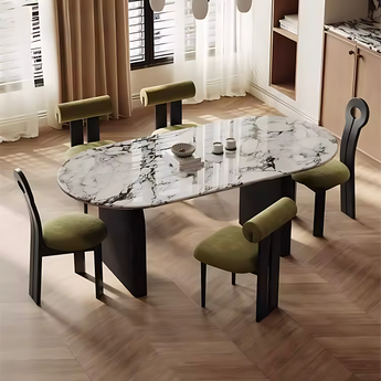 NARA Sintered Stone Top Solid Black Wood Dining Table