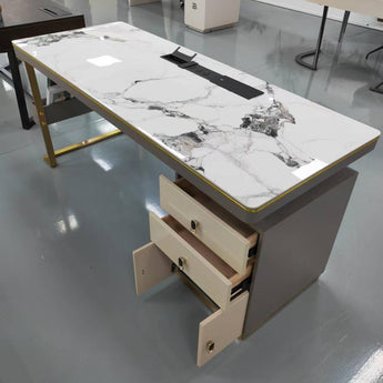 🟢 IN STOCK Luxury Manhattan Marble Office Desk with Drawers - Beige