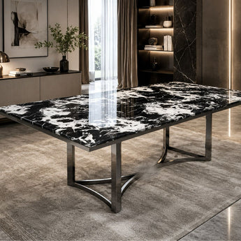 🟢 IN STOCK LIONESS Black Majestic Modern Italian Luxury Marble Top Steel Frame Dining Table