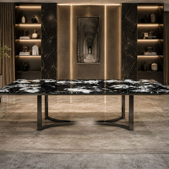 🟢 IN STOCK LIONESS Black Majestic Modern Italian Luxury Marble Top Steel Frame Dining Table