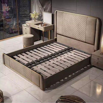 Italian Modern Luxury TUDOR Solid Wood Velvet Upholstered Bedframe