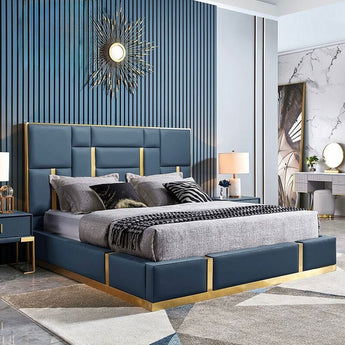 Signature Symmetric Solid Wood Tosca Upholstered Leather Bedframe Gas Lifting