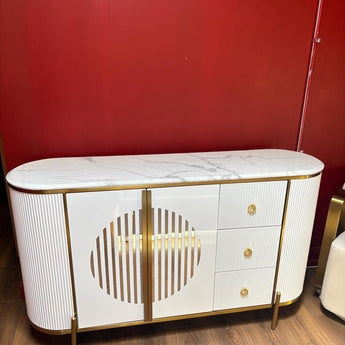 🟢 IN STOCK 1.5M Circula Luxury Thick Marble Top Solid Wood Sideboard