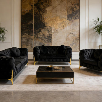 🟢 IN STOCK 6 Seater MOROCCO Black Velvet 3 Seater 2 Seater Sofa & 1 Seater Speaker Chair Sofa Set