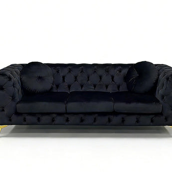 🟢 IN STOCK 6 Seater MOROCCO Black Velvet Sofa Set 3 Seater 2 Seater Sofa & 1 Seater Speaker Chair Sofa Set