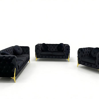 🟢 IN STOCK 6 Seater MOROCCO Black Velvet Sofa Set 3 Seater 2 Seater Sofa & 1 Seater Speaker Chair Sofa Set