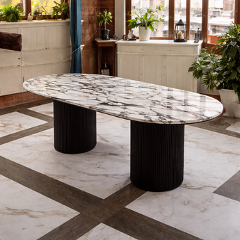 Anya Luxury SilverStone Marble Top Solid Wood Dining Table - Black