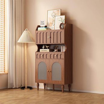 AIKO 1.7M Solid Cocoa Walnut Wood Vintage Display Cabinet Tall Chest Drawers