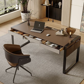 Alamein Walnut Executive Office Desk with Saddle Leather Finish