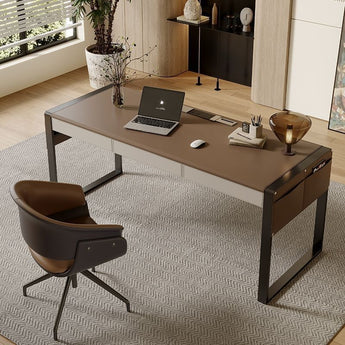 Alamein Walnut Executive Office Desk with Saddle Leather Finish