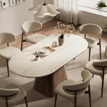ANKA Modern Luxury Travertine Sintered Stone Malaysian Oak Solid Wood Dining Table