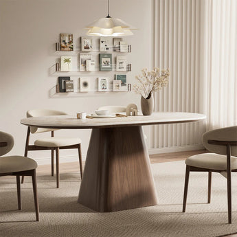 ANKA Modern Luxury Travertine Sintered Stone Malaysian Oak Solid Wood Dining Table