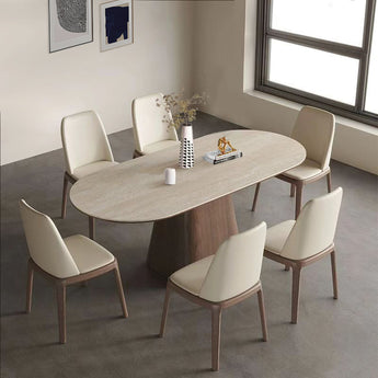 ANKA Modern Luxury Travertine Sintered Stone Malaysian Oak Solid Wood Dining Table