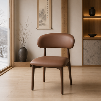 🟢 IN STOCK ANYA Solid Wood Milo Leather Dining Chair - Walnut Cocoa
