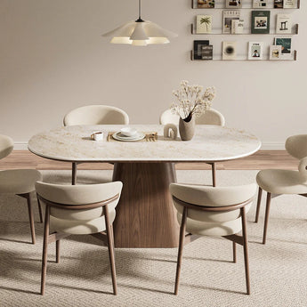ANKA 6 Seater Dining Set Modern Luxury Travertine Sintered Stone Top Dining Table with Leather Dining Chair