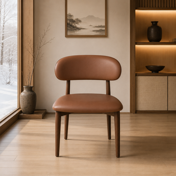 🟢 IN STOCK ANYA Solid Wood Milo Leather Dining Chair - Walnut Cocoa