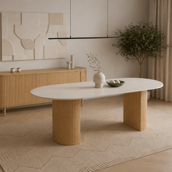 Anya Modern Luxury Sintered Stone Solid Wood Dining Table - Natural Oak