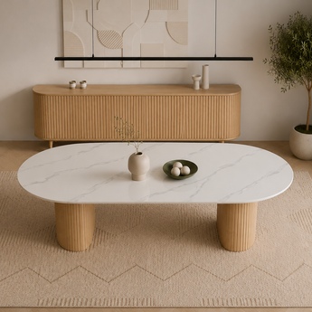 Anya Modern Luxury Sintered Stone Solid Wood Dining Table - Natural Oak