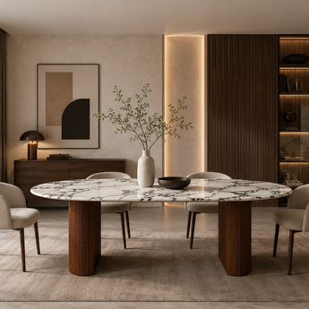 Anya Luxury SilverStone Marble Top Solid Wood Dining Table - Cocoa Walnut