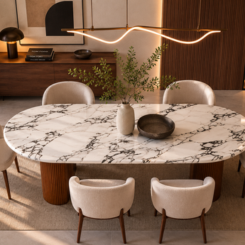 Anya Luxury SilverStone Marble Top Solid Wood Dining Table - Cocoa Walnut