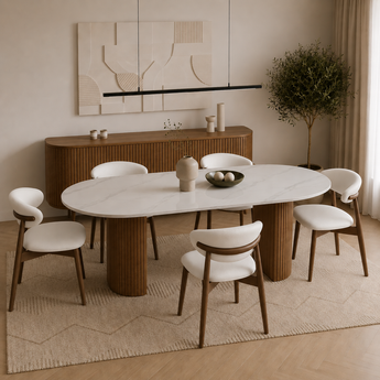 Anya Modern Luxury Sintered Stone Solid Wood Dining Table - Cocoa Walnut
