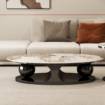Theia Modern Luxury Grey Marble Top Round Coffee Table Set