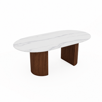 Anya Modern Luxury Sintered Stone Solid Wood Dining Table - Cocoa Walnut