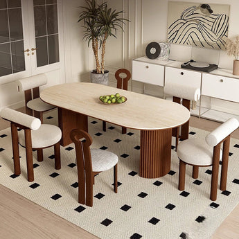 Anya Japanese Modern Luxury Stone Top Solid Wood Dining Table - Sand Glaze Walnut