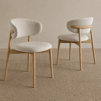 🟢 IN STOCK ANYA Solid Oak Wood Velvet Upholstery Dining Chair – Natural