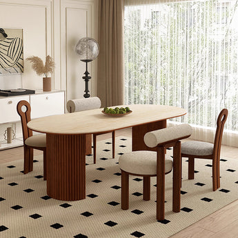 Anya Japanese Modern Luxury Stone Top Solid Wood Dining Table - Sand Glaze Walnut