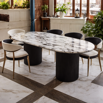 Anya Luxury SilverStone Marble Top Solid Wood Dining Table - Black