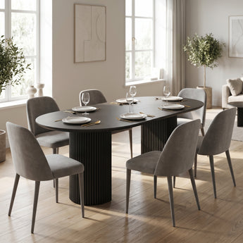 Anya Japanese Modern Luxury Black Top Solid Wood Dining Table