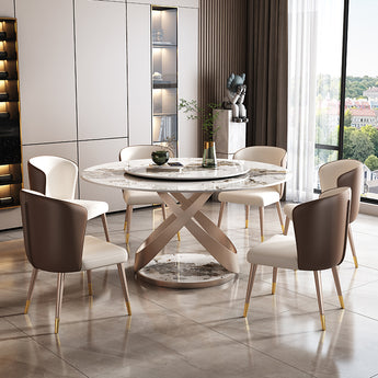 🟢 IN STOCK 1.3M Signature Arabella Solid Marble Moran Purple Frame Round Dining Table with Lazy Susan