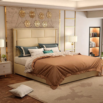 Arva Upholstered Leather Solid Wood Bed Frame