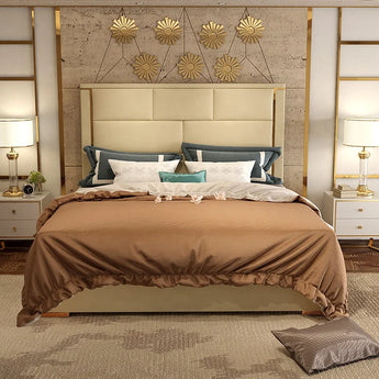 Arva Upholstered Leather Solid Wood Bed Frame