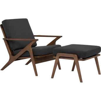 🟢 IN STOCK ASTON Armchair SET Malaysian Oak Solid Wood Fabric Upholstery with Ottoman Lounge Chair- Charcoal Grey