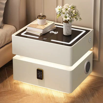 🟢 IN STOCK Snow White Smart Side Table Nightstand with Bluetooth Speaker and Wireless Charger Top