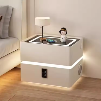 🟢 IN STOCK Snow White Smart Side Table Nightstand with Bluetooth Speaker and Wireless Charger Top