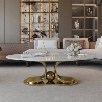 1.3M Aura Modern Luxury Gold Marble Top Oval Coffee Table