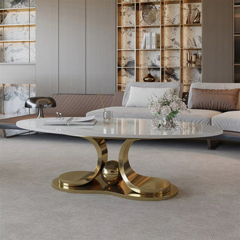 1.3M Aura Modern Luxury Gold Marble Top Oval Coffee Table
