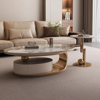 Opulent Modern Luxury Gold Marble Top Nesting Coffee Table Set