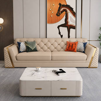 🟢 IN STOCK 2.1M DINAR 3 Seater Modern Italian Luxury Leather Upholstery Big Sofa