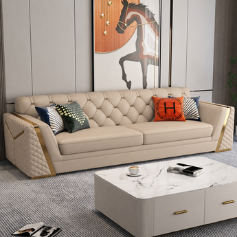 🟢 IN STOCK 2.1M DINAR 3 Seater Modern Italian Luxury Leather Upholstery Big Sofa